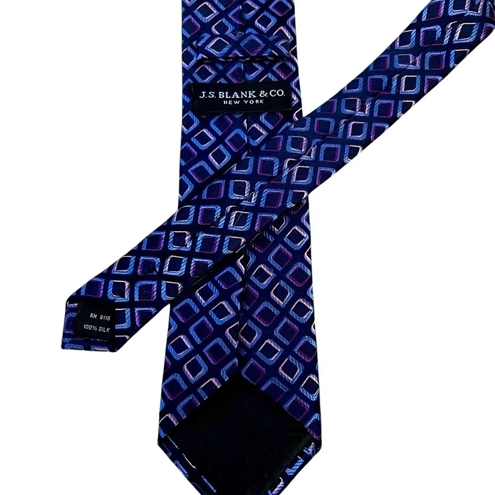 J.S.BLANK & CO. NY geometric multicolor 3D diamond pattern on black silk 3” tie